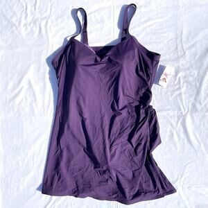 Lands’ End One Piece Swimsuit Swim Dress Womens Plus 26W Purple Tie Side